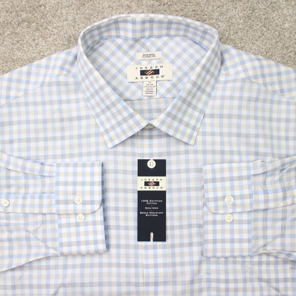 Joseph Abboud Shirt NWT Mens 19, 34/35 Blue Non-Iron Classic Fit Egyptian Cotton - Picture 1 of 15